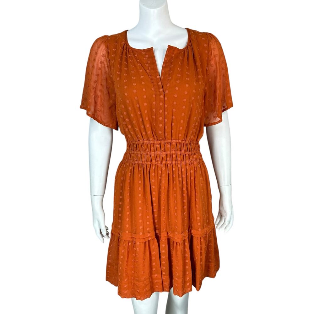 Anthropologie Rust Orange Dot-Textured Mini Dress